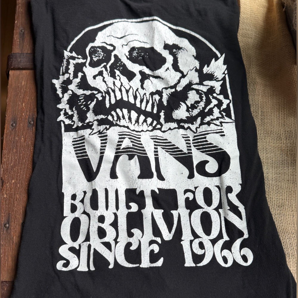 Vans Black Long Sleeve Skull Graphic Tee with White Print